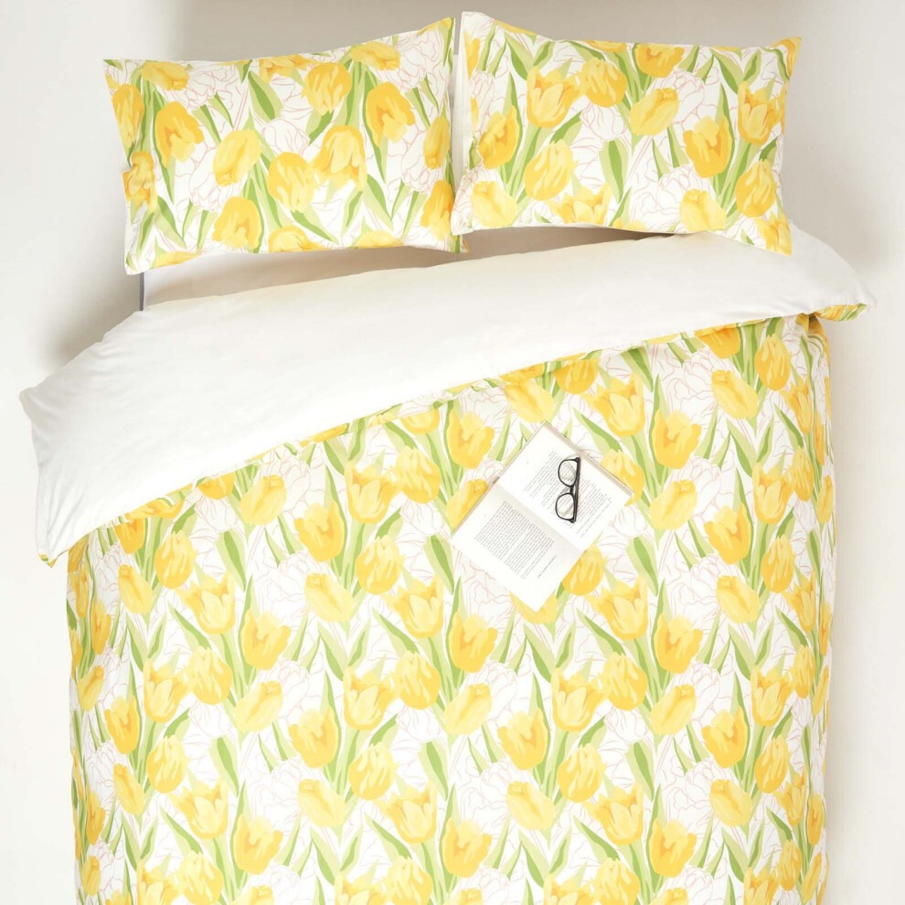 (Super King: 260 x 220 cm (102 x 87?)) Yellow Tulips Digitally Printed Cotton Duvet Cover Set