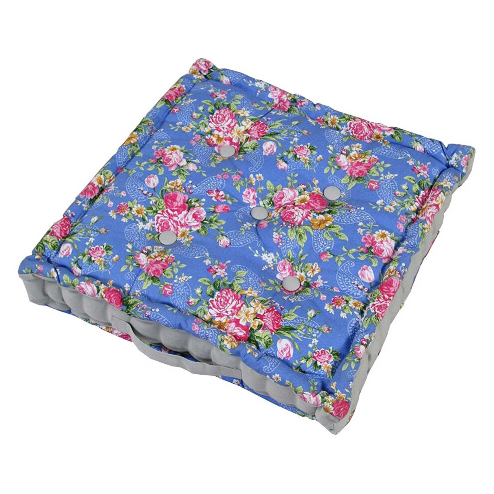 Homescapes Blue Roses Cotton Floor Cushion
