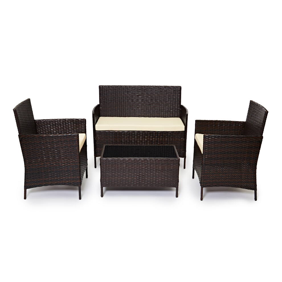 (Brown) EVRE Madrid Rattan Garden Furniture 4 piece set-image-OPC-P8VVYPV-NEW