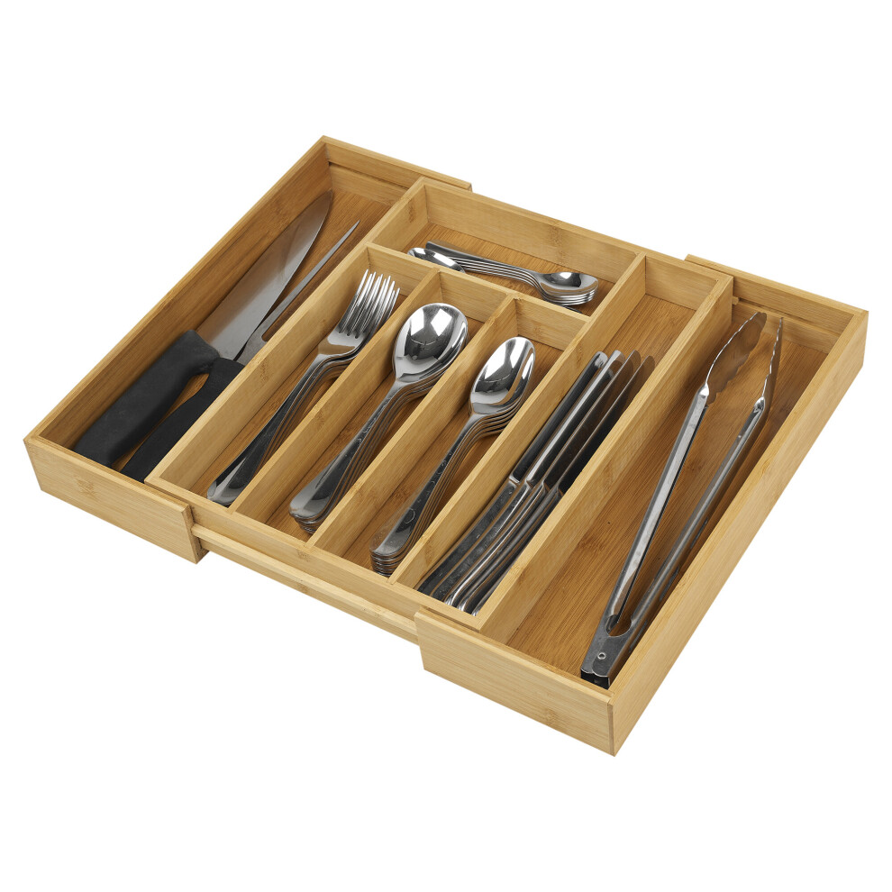 Extendable Bamboo Cutlery Tray Kitchen Drawer Utensil Organiser