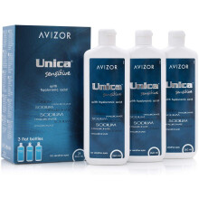 AVIZOR Unica Sensitive Solution 3 x 240 ml – Gentle Cleaning & Disinfection for Soft Contact Lenses with Hyaluronic Acid