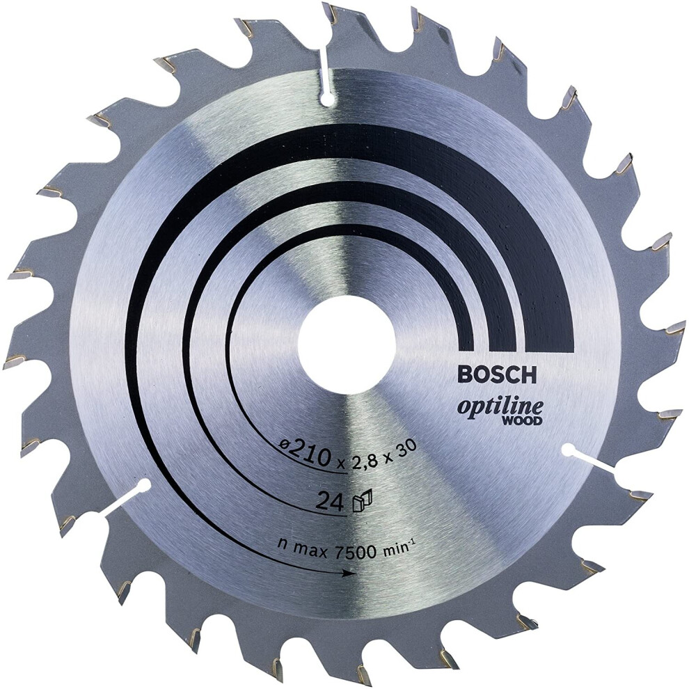Bosch 2608640621 Optiline Wood Circular Hand Saw Blade, 210mm x 2.8mm x 30mm, 24 Teeth, Silver