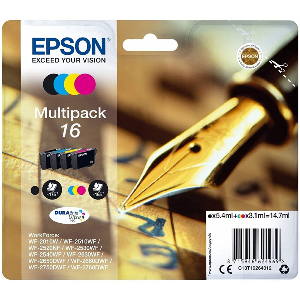 Epson 16 Pen & Crossword Genuine Multipack, 4-colours Ink Cartridges, DURABrite Ultra Ink, Amazon Dash Replenishment Ready