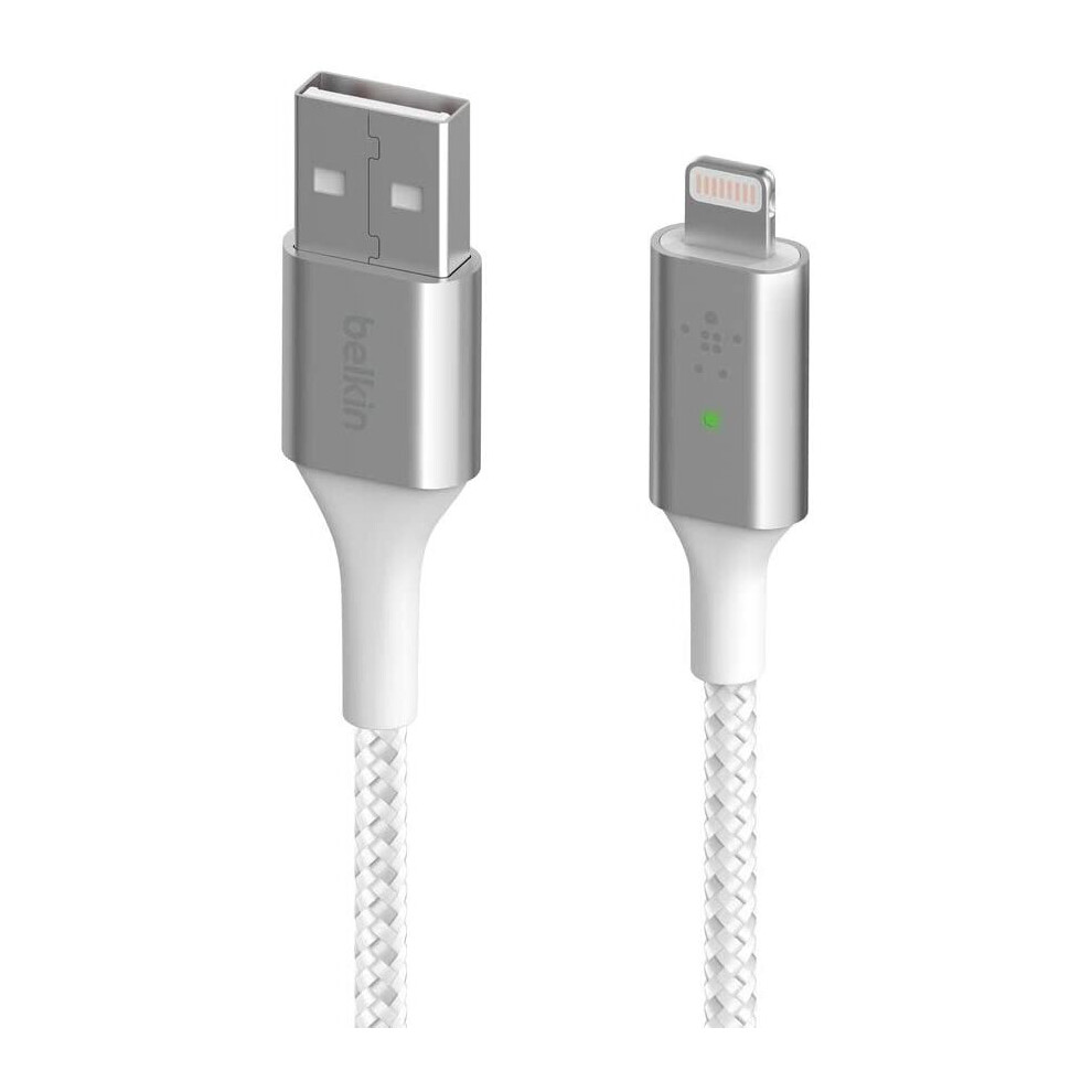 Belkin Smart LED Charging Cable USB to Lightning 4ft/1.2m (See Your Charging Status at a Glance) For iPhone, AirPods and iPad, MFi-Certified - White