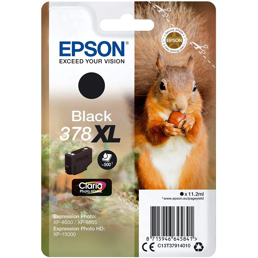 Epson 378XL Black Squirrel High Yield Genuine, Claria Photo HD Ink Cartridge, Amazon Dash Replenishment Ready