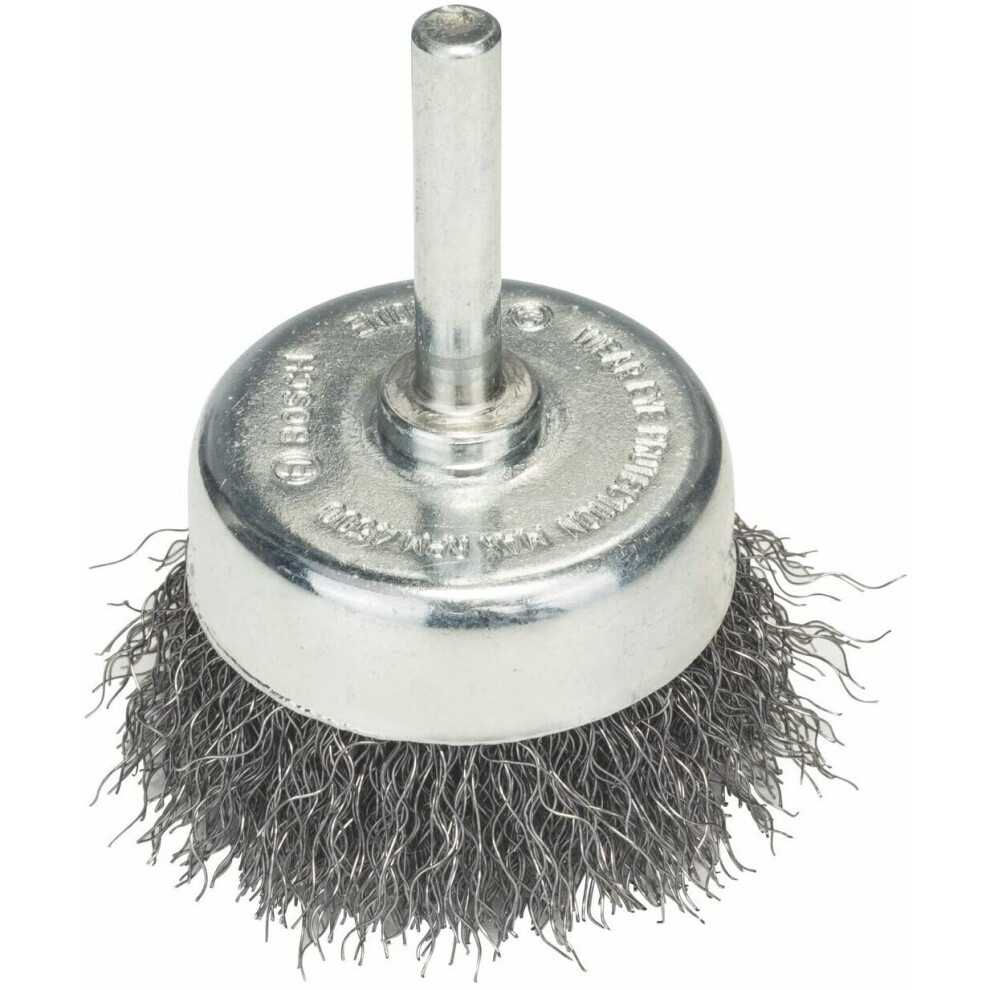 Bosch 2608622022 Shank Cup Brush Crimped Wire, 0.2Mm Steel, 50Mm X 6Mm, Silver