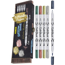 ONLINE Calli.Brush Handlettering Brush-Pens Metallic | Set of 5 brush pens | Calligraphy Set for Bullet Journal, Lettering | Calligraphy tip & brush