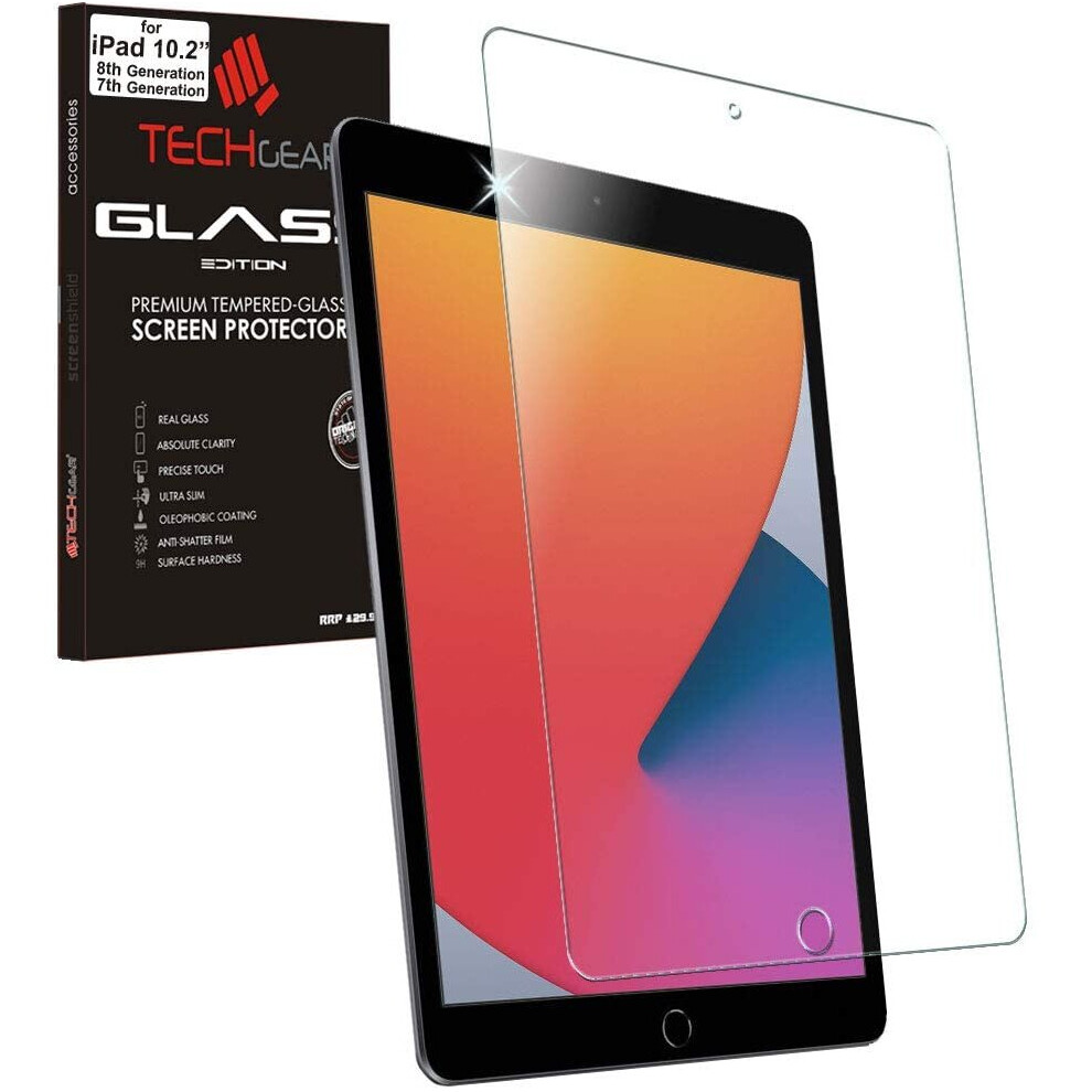 TECHGEAR iPad 10.2" 2020/2019 GLASS Screen Protector, Tempered Glass Screen Protector Cover [9H Hardness] [Crystal Clarity] [Scratch-Resistant]