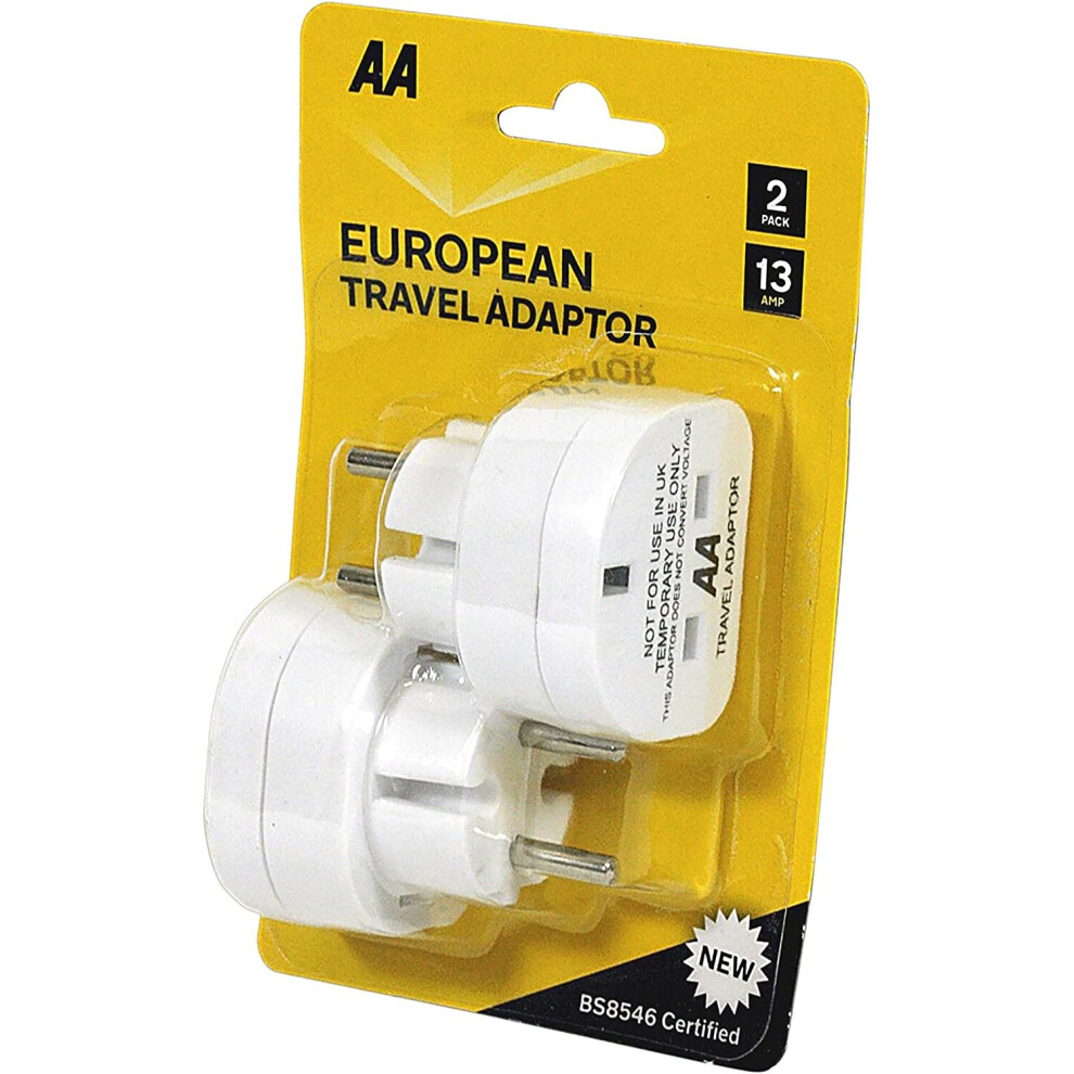 AA Pair of UK-EU 13 Amp Plug Adaptors - Essential Travel Accessory for Europe