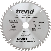 Trend CSB/25048 Craft Pro Combination TCT Circular Blade Ideal for Dewalt, Einhell, and Scheppach Table Saws, Tungsten Carbide Tipped, 250mm x 48