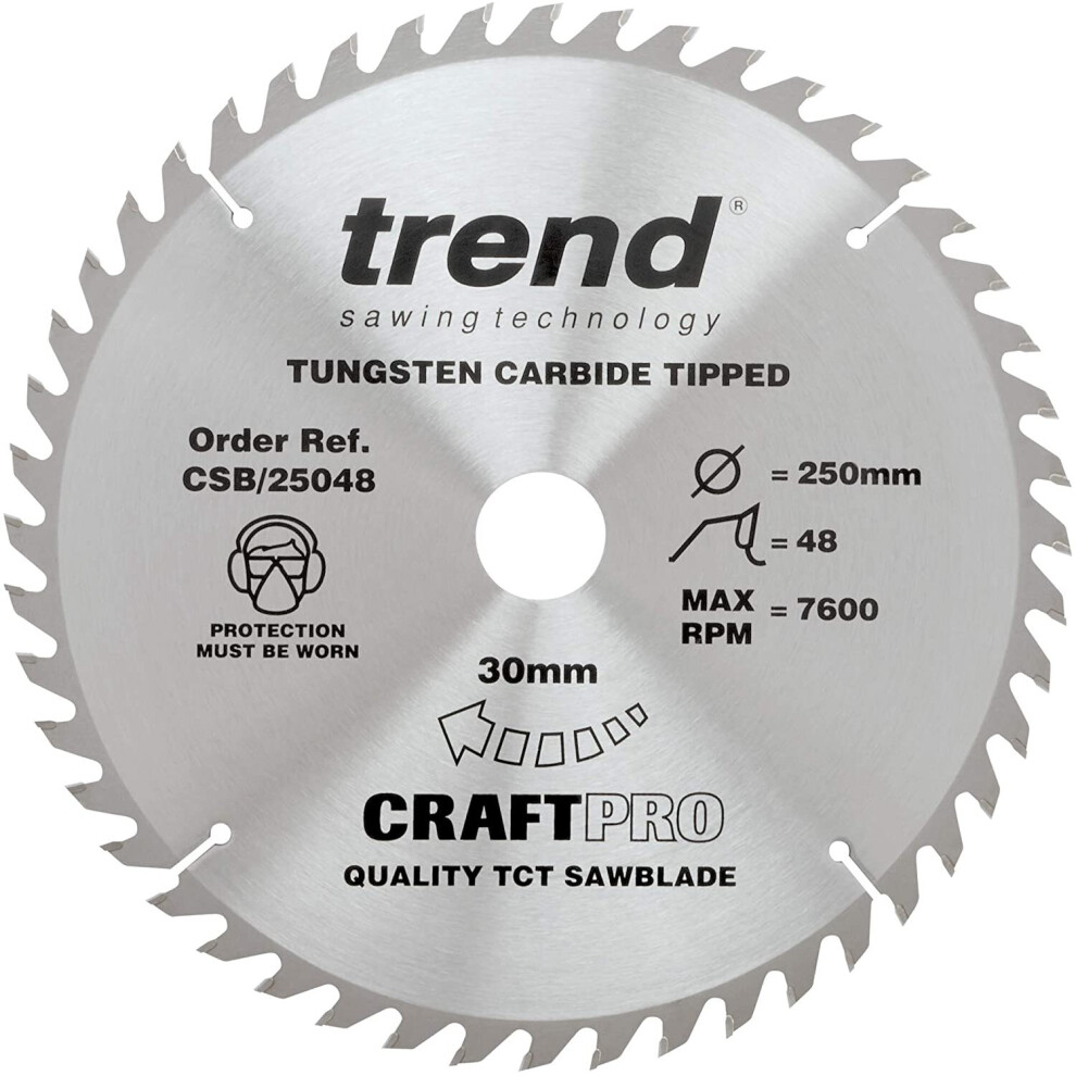 Trend CSB/25048 Craft Pro Combination TCT Circular Blade Ideal for Dewalt, Einhell, and Scheppach Table Saws, Tungsten Carbide Tipped, 250mm x 48