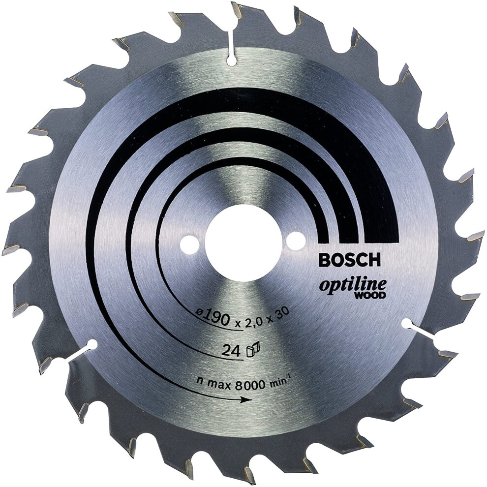 Bosch 2608641185 Optiline Wood Circular Hand Saw Blade, 190mm x 2.0mm x 30mm, 24 Teeth, Silver