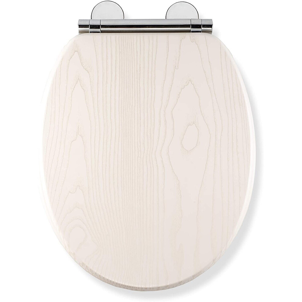 Maitland Flexi Fix  White Oak Wood Effect Toilet Seat, Soft Close and Quick Release, Fixings Included