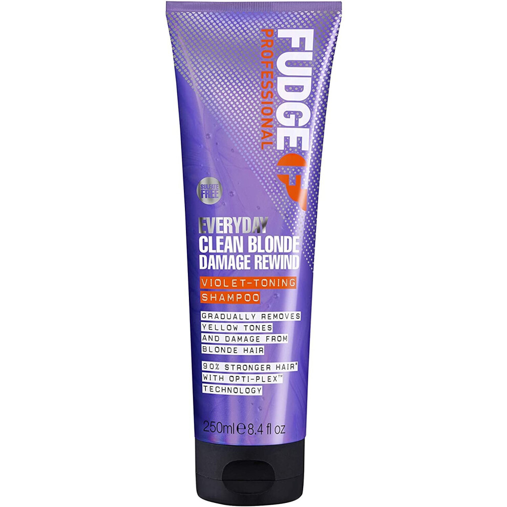 Pz Cussons Beauty Fudge Professional Purple Shampoo, Everyday Clean Blonde Damage Rewind Gradual Toning For Blonde Hair, 250Ml