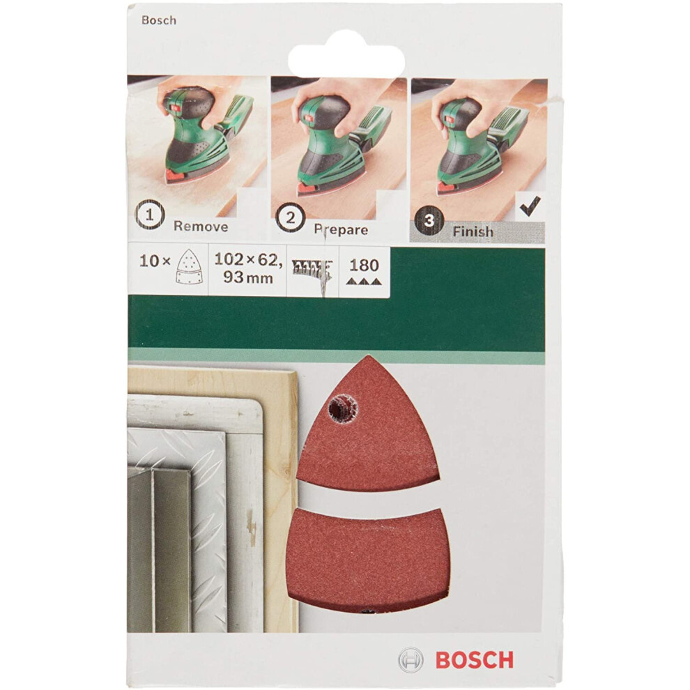 Bosch Home and Garden 2609256A65 10-Piece Sanding Sheet Set for Multi-Sanders 102 x 62.93, 180