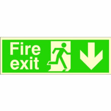 Glow In The Dark Fire Exit Down Sign 300mm x 100mm - Self Adhesive (PP.06E-SA)