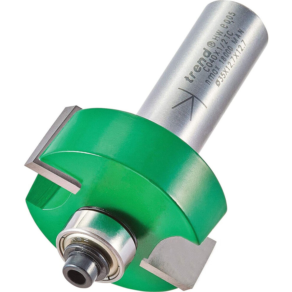 Trend C040X1/2TC Craft Pro 1/2" Shank Bearing Guided Rebater Router Cutter Bit-C040X1/4TC X Diameter Length, Silver, 35MM Dia X 12.7MM Cut
