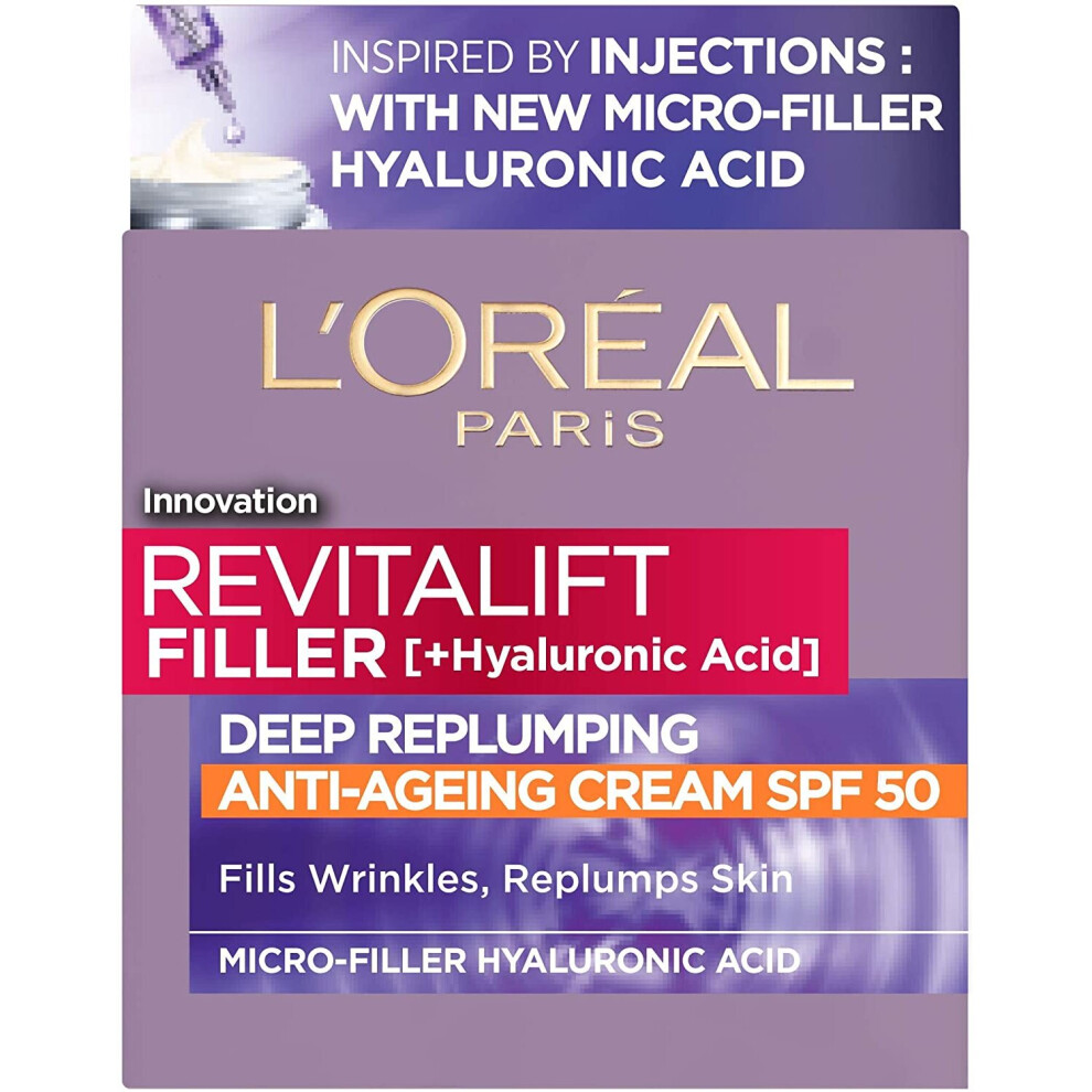 L'Oreal Paris Revitalift Filler + Hyaluronic Acid Anti Ageing Anti-Wrinkle Spf 50 Replumping Day Cream 50Ml