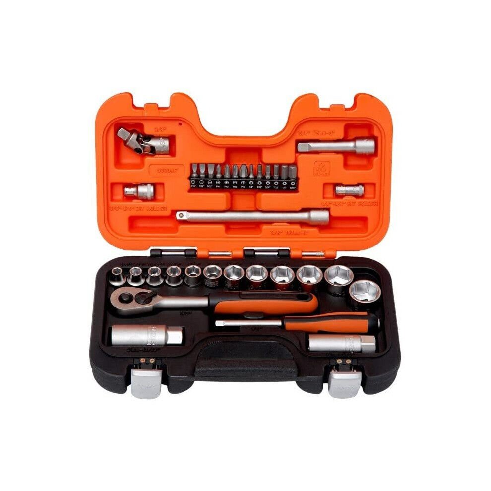Bahco S330af Bhs330af Socket Set, Multi-Colour, 1/4 Plus 3/8-Inch, Set Of 34 Pieces