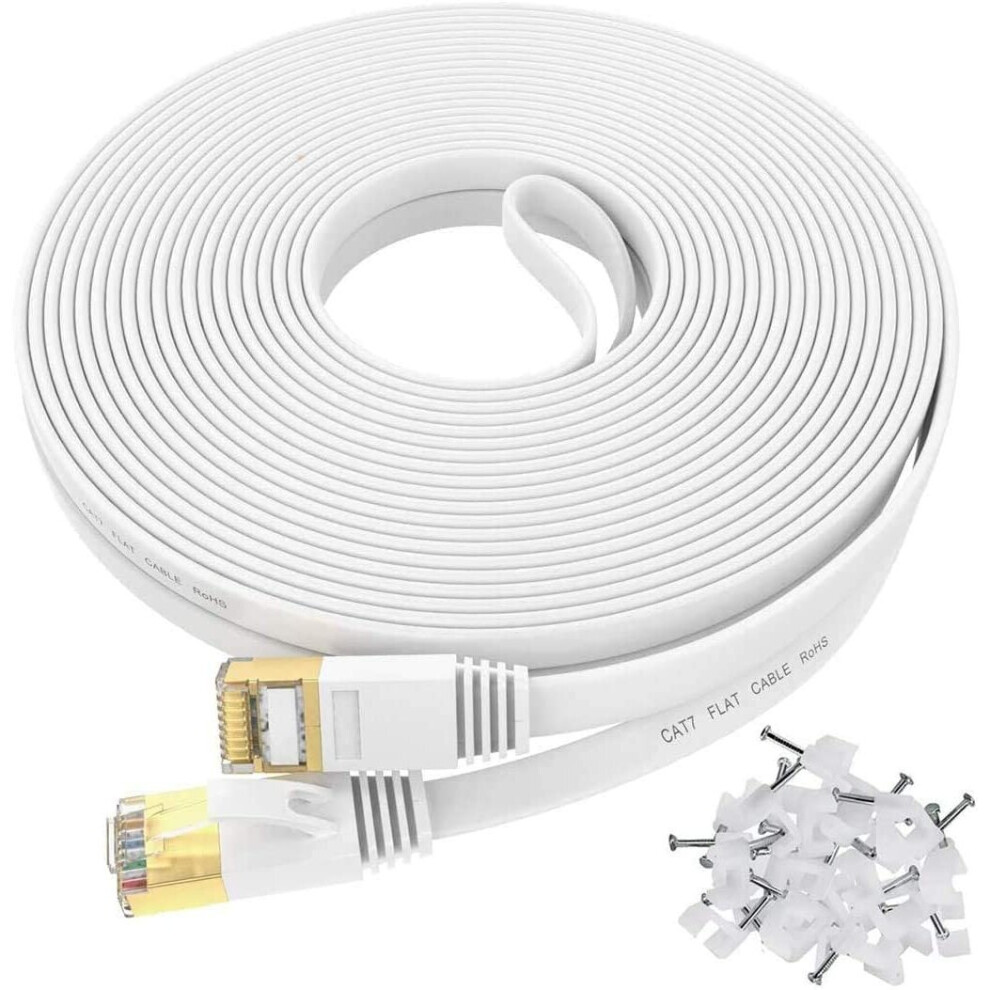 20m/65ft Flat Ethernet Cable, CAT 7 65ft Network Cable (RJ45) | Cat7 Ethernet Cable 20m, High Speed Flat Gigabit RJ45 Lan Network Cable, 10Gbps 600Mhz