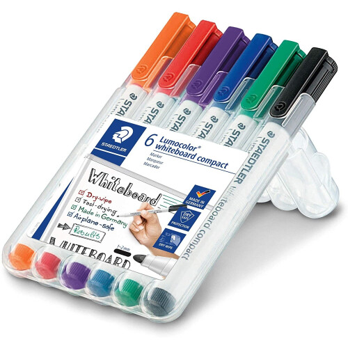Staedtler STAEDTLER 341 WP6 Lumocolor whiteboard compact markers, pack of 6 assorted colours 1