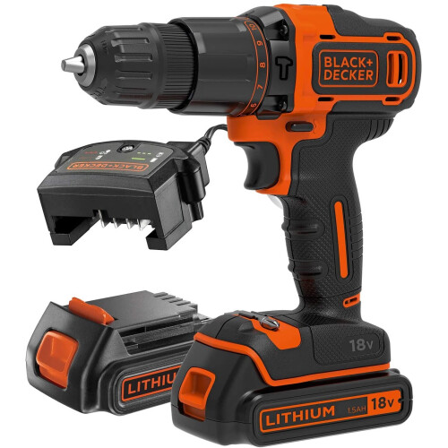 Black + Decker BLACK+DECKER BCD700S2K-GB Cordless Combi Drill, 18 V, Orange