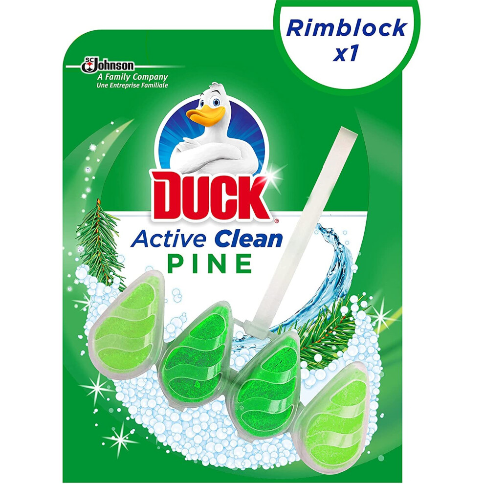 Duck Active Clean Toilet Rimblock, Foaming Toilet Bowl Cleaner, Pine