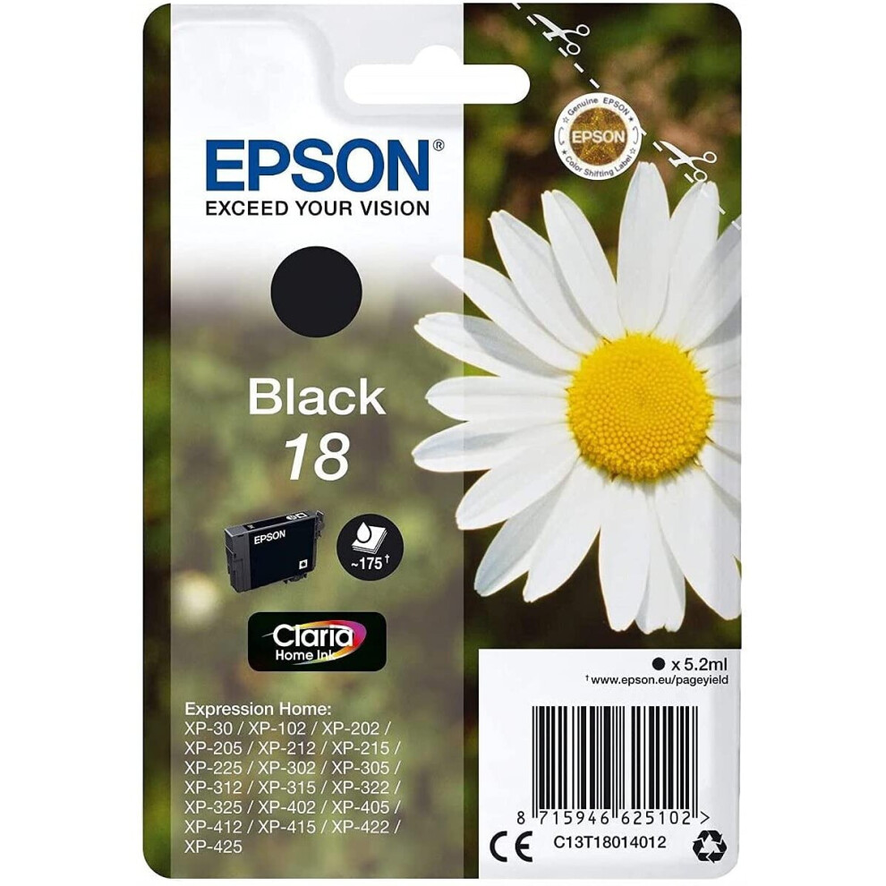 Epson 18 Black Daisy Genuine, Claria Home Ink Cartridge, Amazon Dash Replenishment Ready