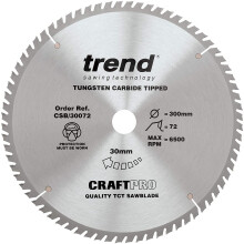 Trend CSB/30072 Craft Pro Quality TCT Circular Saw Blade, 300mm x 72 Teeth x 30mm Bore, Tungsten Carbide Tipped