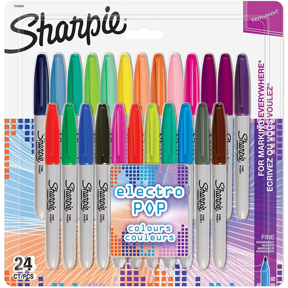 Sharpie Permanent Markers | Fine Point | Electro Pop & Assorted Original Colours | 24 Count
