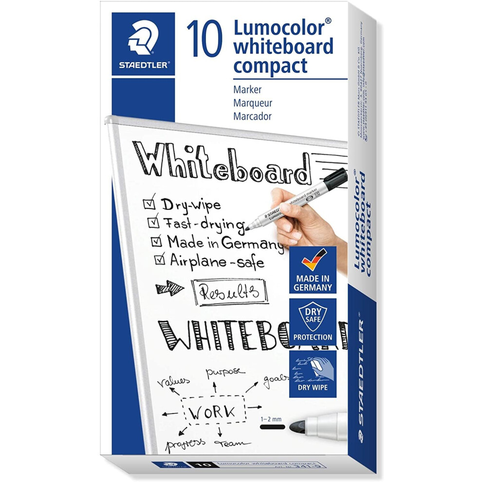 Staedtler Lumocolor Compact 341-9 Whiteboard Marker - Black (Pack of 10)