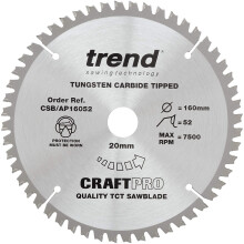 Trend CSB/AP16052 Craft Pro Worktop Aluminium and Plastic TCT Blade Ideal for Festool, Scheppach, and Mafell Circular/Plunge Saws, Tungsten Carbide