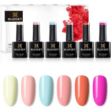 Bluesky Gel Nail Polish Set, Complete Summer Party Collection, 6 x 10ml, Pink, Green, Blue, Orange, Green, Peach (Requires Curing Under LED/UV Lamp)