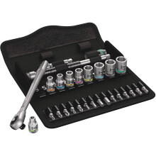 Wera 05004017001 8100 SA 7 Zyklop Metal Ratchet Set with push-through square, 1/4" drive, metric, 28 pieces