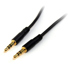 StarTech.com MU15MMS 15 ft (4.6 m) 3.5 mm Audio Cable, 3.5 mm Slim Audio Cable, Gold Plated Connectors, Male/Male, Aux Cable,Black