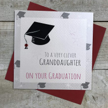 WHITE COTTON CARDS Handmade to A Very Clever Granddaughter Graduation Cap Card, White, G15gd