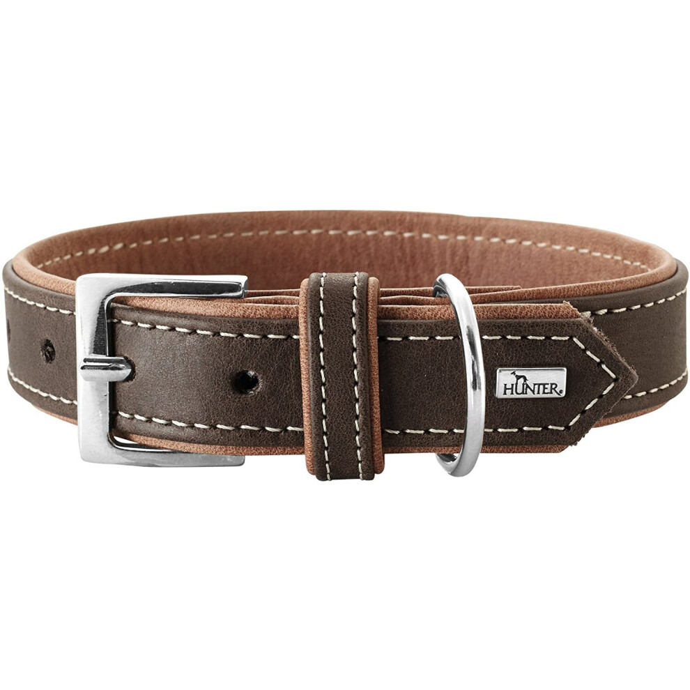 HUNTER Porto Premium Leather Dog Collar Vegetable, Environmentally Friendly, Sustainable, 60 (M-L), Dark Brown/Cognac