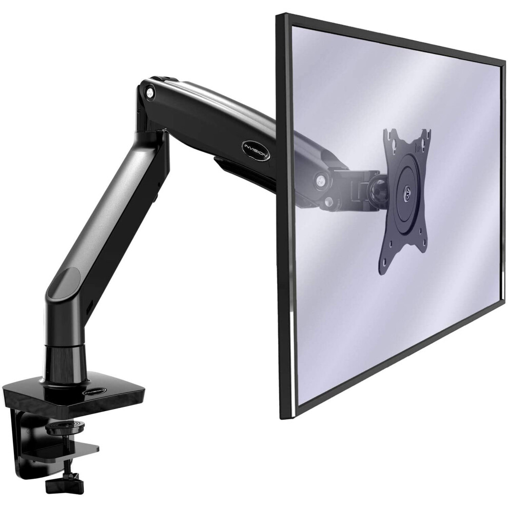 Invision Pc Monitor Arm Bracket Â Ergonomic Height Adjustable (Gas Powered) Full Motion Long Arm Desktop Clamp Mount For 22Â-35Â Screens Tilt &
