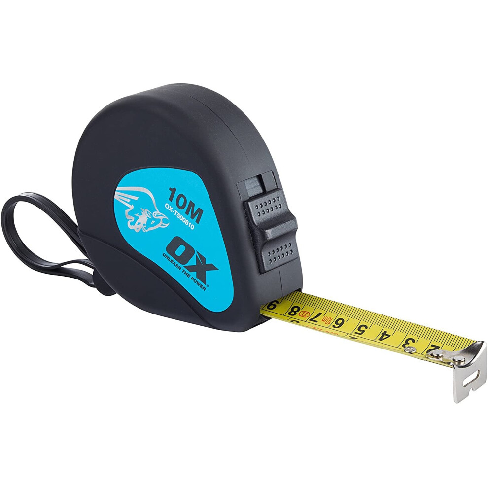 OX Measuring Tape - Trade Series Metric Tape - Heavy Duty Nylon Coated Measurement Tape - Black/Blue - 10 m