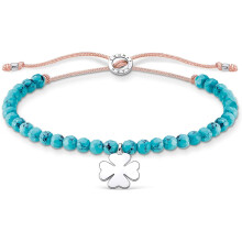 Thomas Sabo Turquoise Beads with Clover Silver 925 Sterling Silver Bracelet 13-20cm Length
