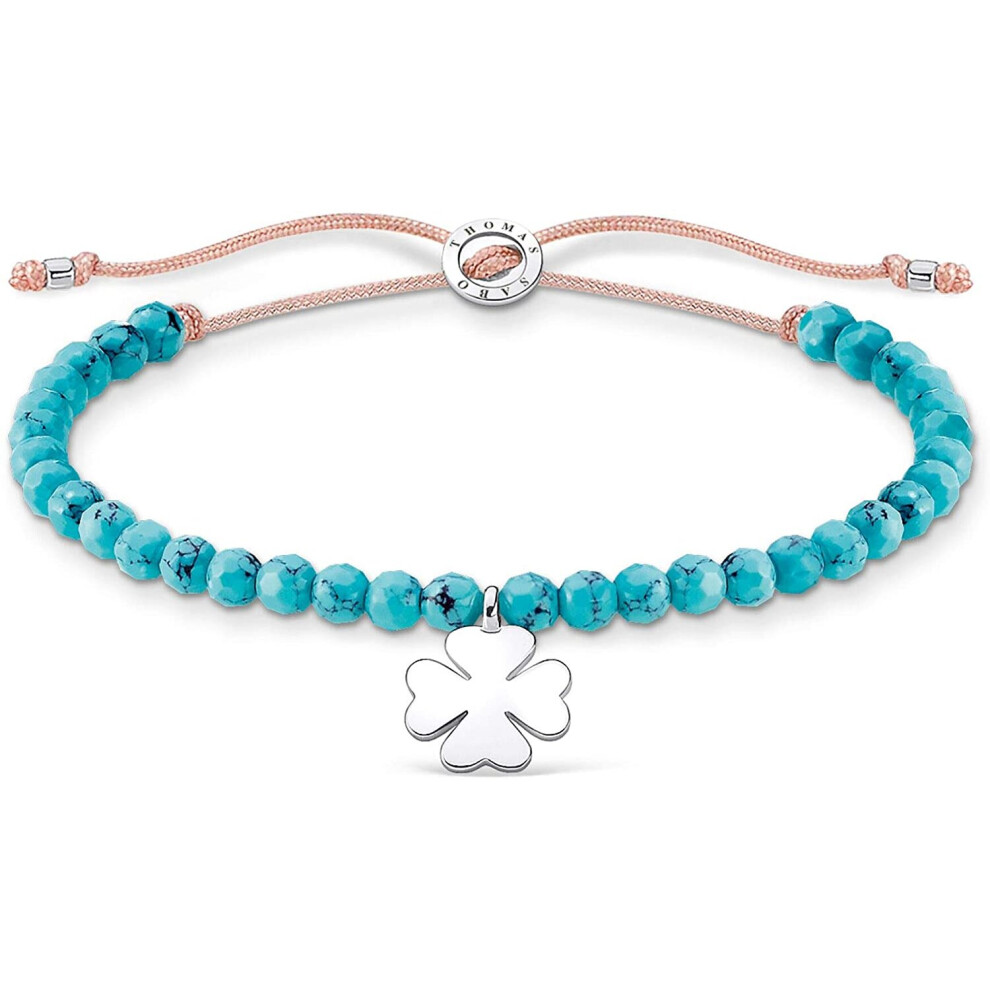 Thomas Sabo Turquoise Beads with Clover Silver 925 Sterling Silver Bracelet 13-20cm Length