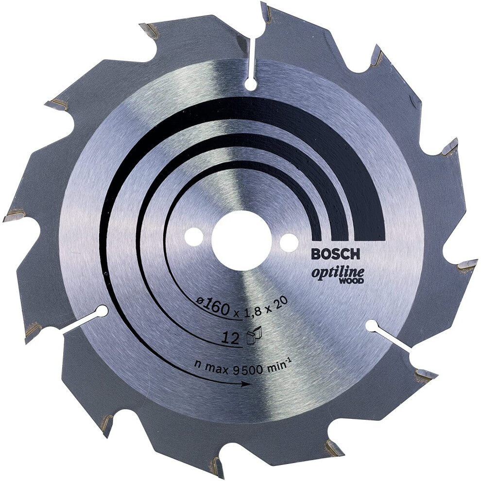 Bosch 2608641170 Optiline Wood Circular Hand Saw Blade, 160mm x 1.8mm x 20mm, 12 Teeth, Silver