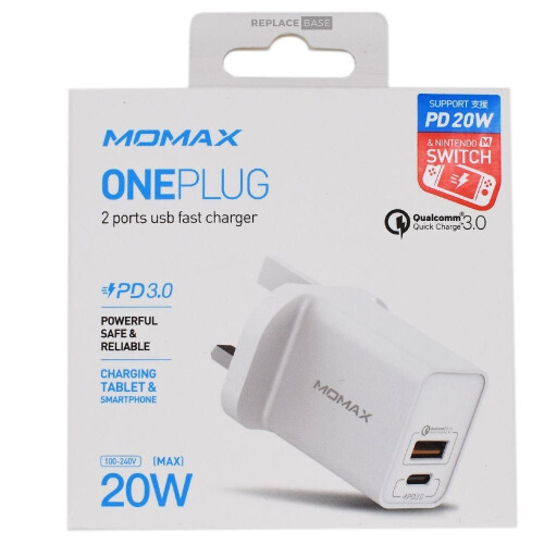 MOMAX One Plug | 2 Port USB Fast Charger | Type-C PD & QC 3.0 USB ...