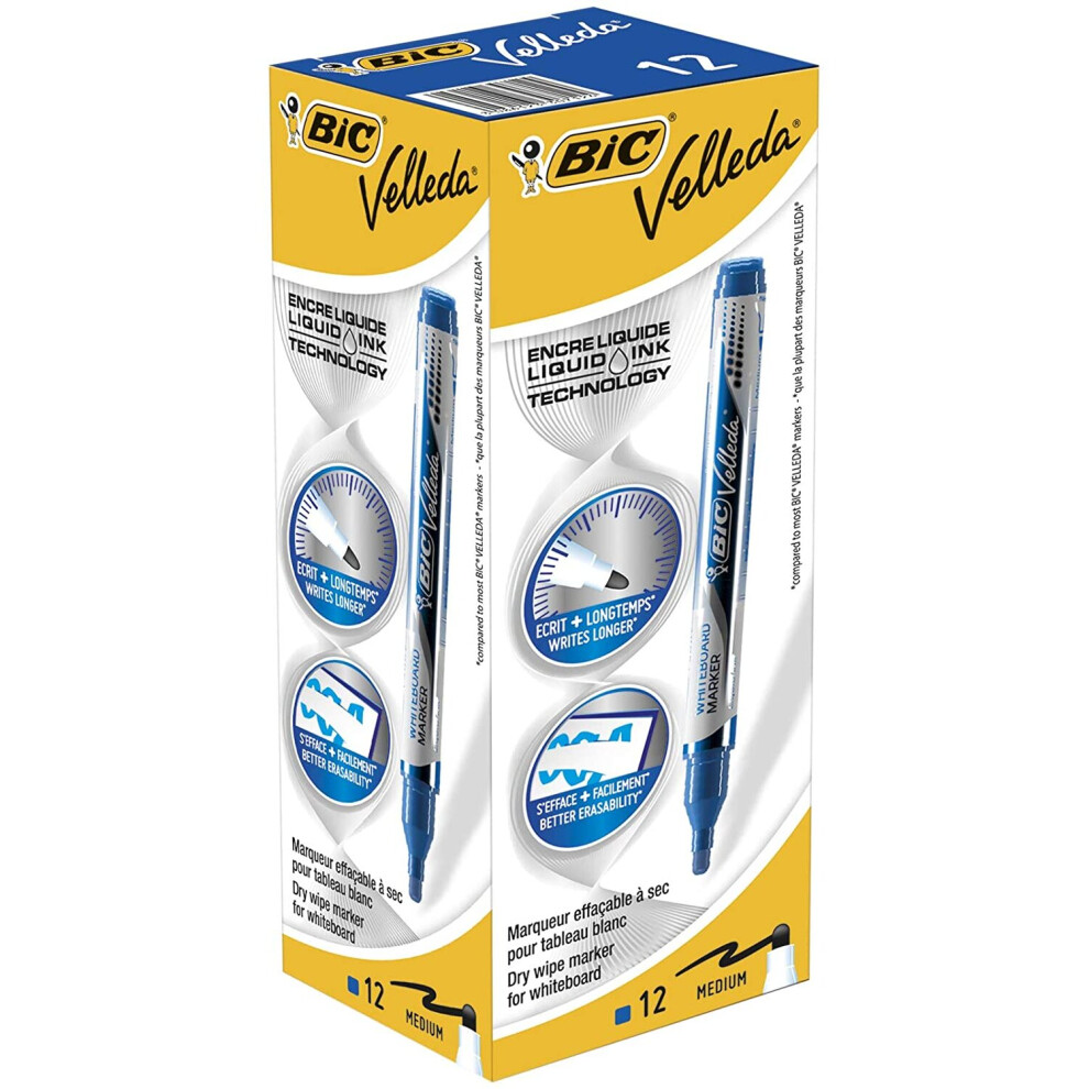 BIC Velleda Liquid Ink Dry Wipe Pocket Markers - Blue (Pack of 12)