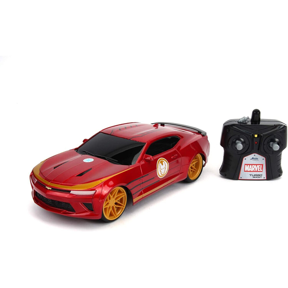 Jada Toys 253226000 Marvel RC, Iron Man 2016 Chevy, Chevrolet Camaro SS, Car, Turbo, 2 Channel Radio Remote Control, USB Charging Function, Includes