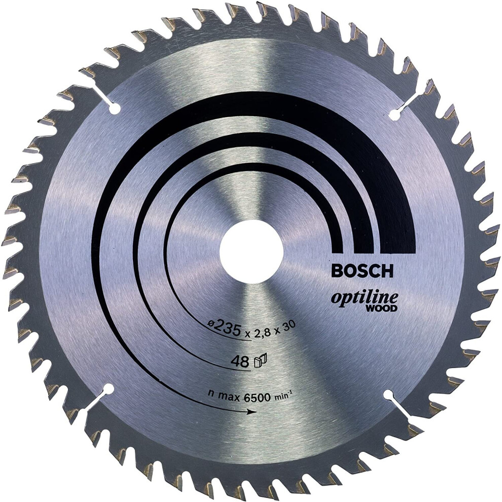 Bosch 2608640727 Optiline Wood Circular Hand Saw Blade, 235mm x 2.8mm x 30mm, 48 Teeth, Silver