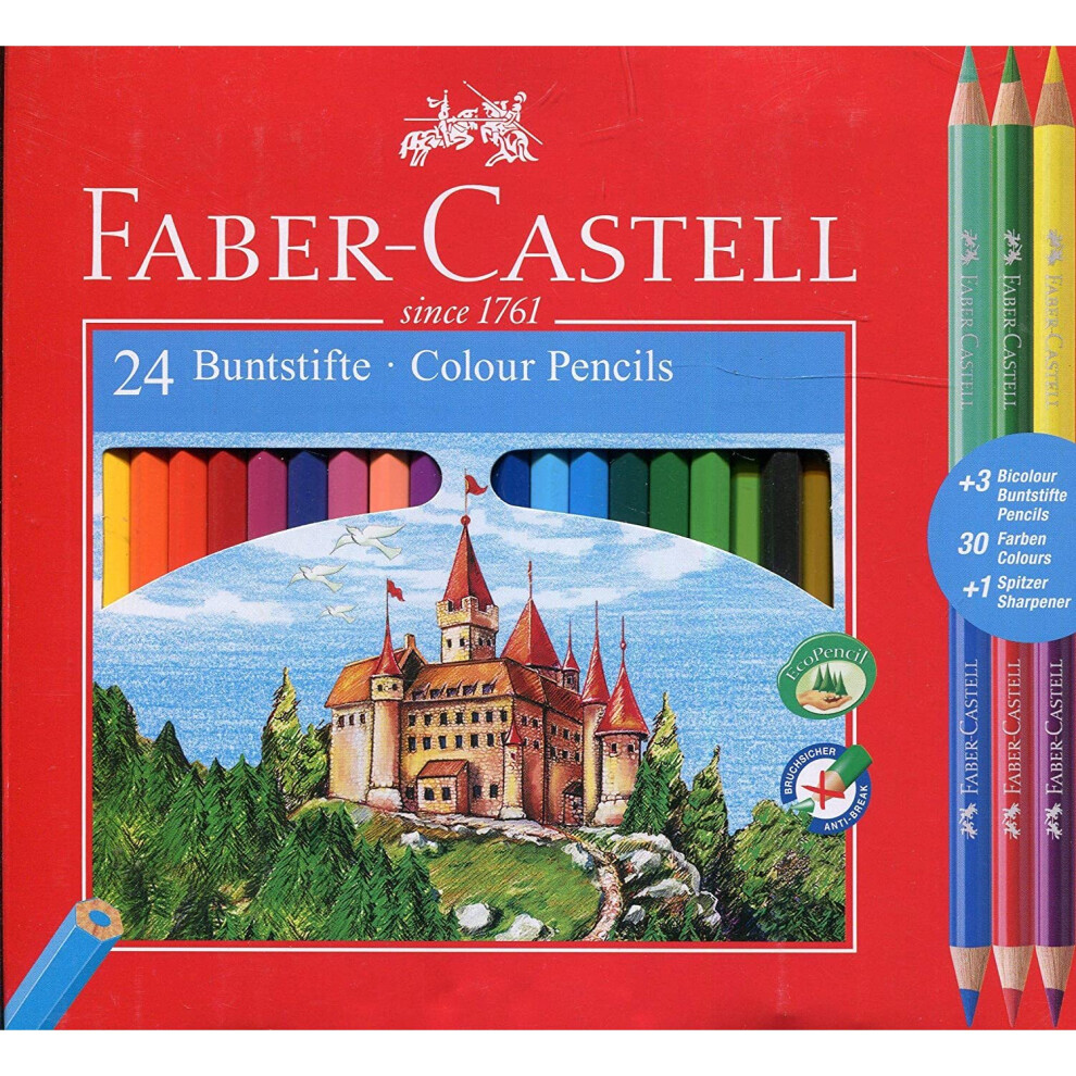 Faber-Castell 110324 Colour Pencil with 3 Bi-Colour Pencil/Sharpener (Pack of 24)