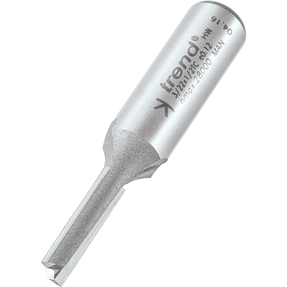 Trend Professional 1/4" Shank Straight Router Cutter Bit-Ref: 3/22X1/2Tc Diameter 6.3Mm Cutting Length 25Mm Tungsten Carbide Tipped 1/2" Two Flute