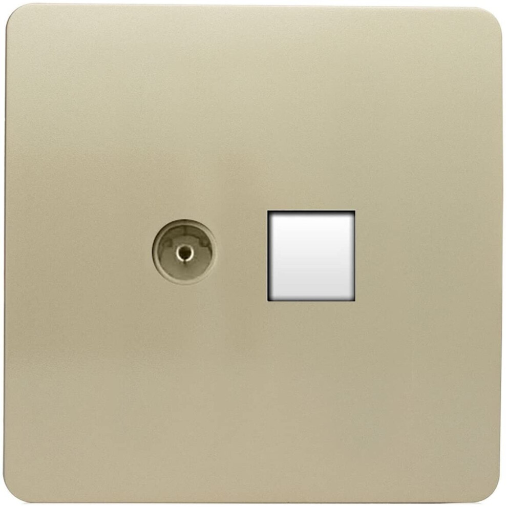 Trendi Modern Glossy Tactile TV Co-axial Socket + RJ45 Cat 5e & Cat 6 PC Ethernet Socket Gold