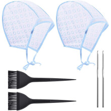 Hair Coloring Highlighting Cap, 2 Hair Disposable Tipping Frosting Cap with 2 Hook and Hair Coloring Brush for Dyeing Hair Salon Home Use
